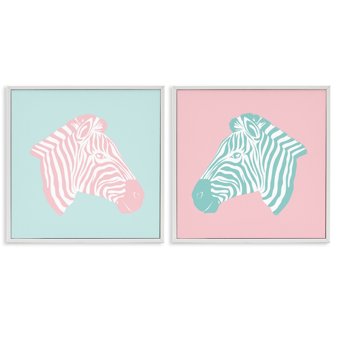 Stupell Industries Sweet Pink and Teal Zebras 2pc Framed Giclee Wall Art Set Design by Martina Pavlova